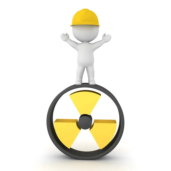 3D Character standing above radioactive symbol — Stock Photo, Image