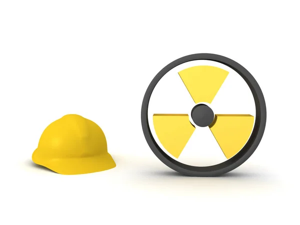 3D Rendering of worker hat and radioactive sign — Stock Photo, Image