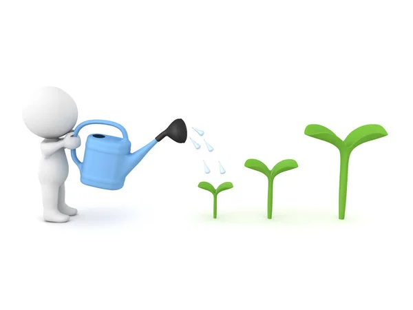3D Character watering plant in order for it to grow — Stock Photo, Image