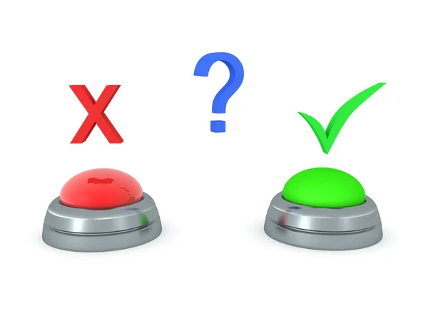 3D Concept image of choosing between green button or red button — Stock Photo, Image
