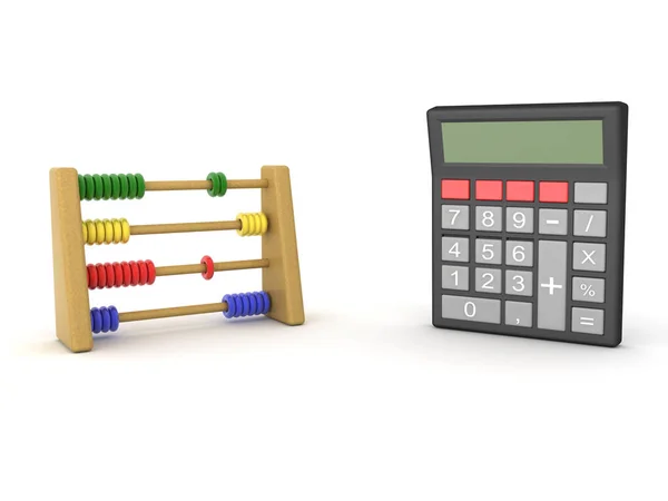 Representación 3D de abcaus y calculadora de bolsillo —  Fotos de Stock