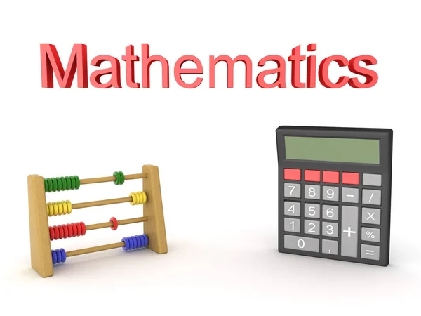 Abacus ve hesap makinesi belo ile matematik metin 3d Rendering — Stok fotoğraf