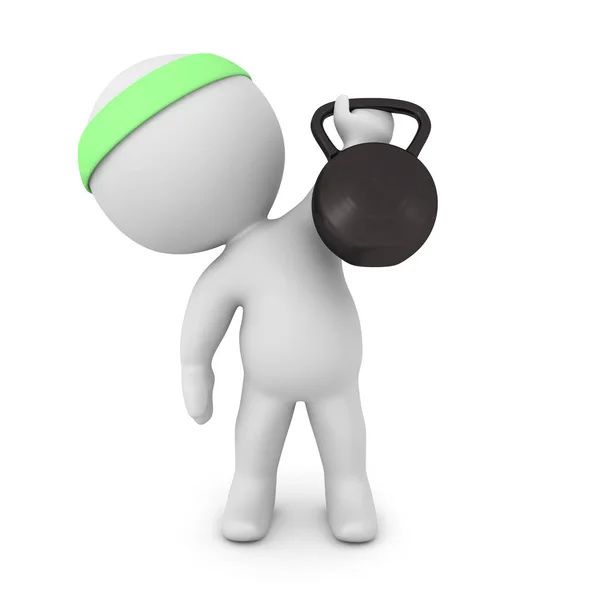 Caráter 3D levantando kettlebell — Fotografia de Stock