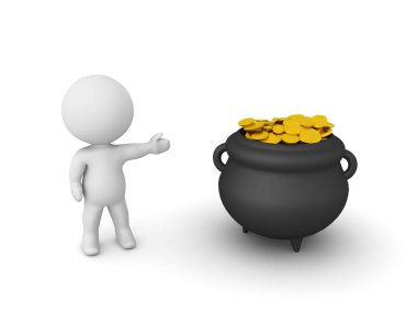 3d Karakter altın pot gösteren