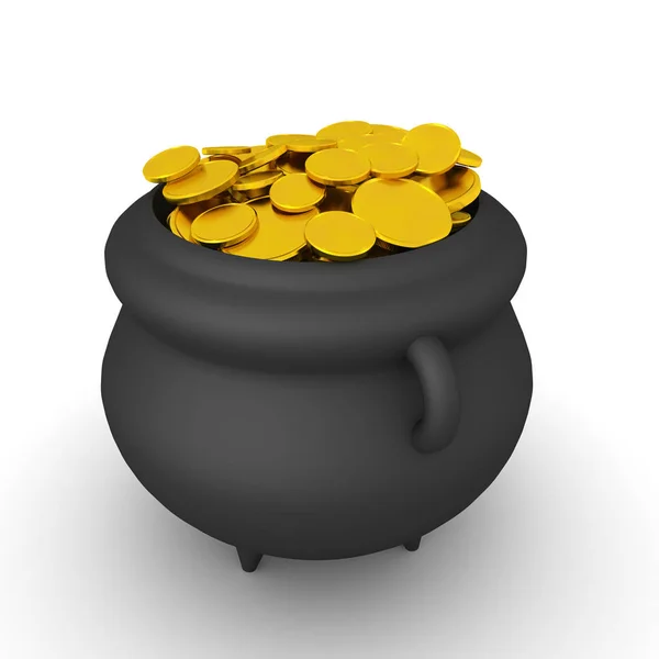 3D-rendering van magische pot met gouden munten — Stockfoto