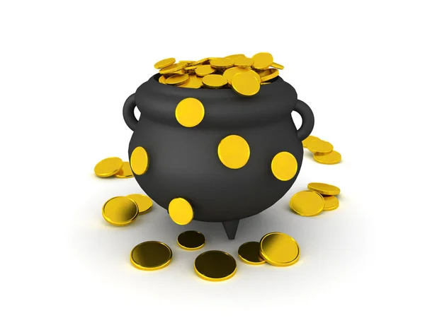 3D Rendering of pot of gold overflowing with gold coins — Stock Photo, Image