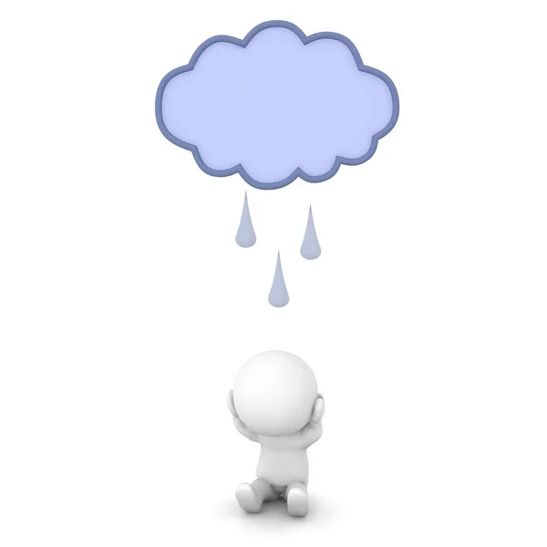 2682 Caráter 3D Deprimido com nuvem de chuva acima dele — Fotografia de Stock