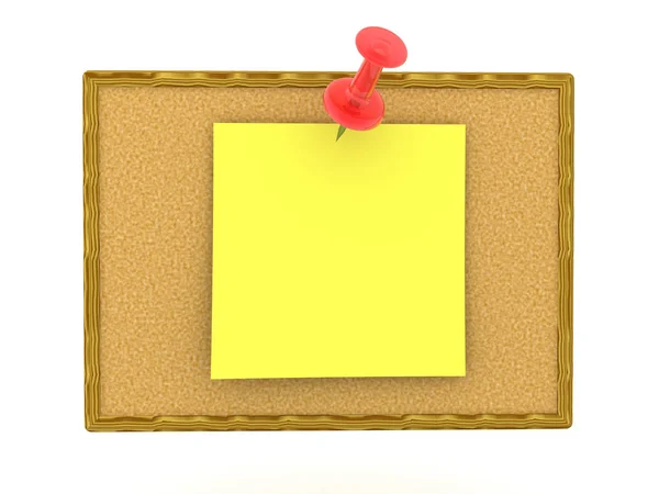 3d コルクボード上の黄色のポストのレンダリング — ストック写真