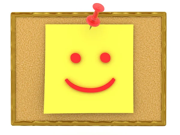 3D Rendering of yellow sticky note with smiley face emoticon on — Stock Photo, Image