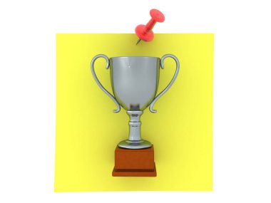 Sarı yapışkan nota gümüş kupa 3d Rendering