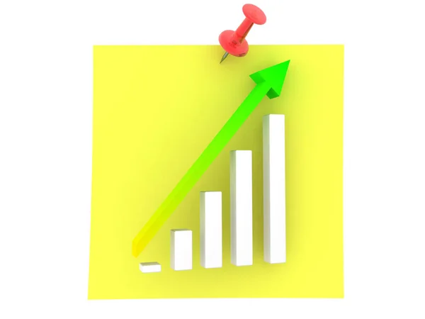 3D Rendering of financial growth chart on yellow sticky note — Stock Photo, Image