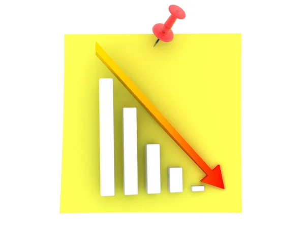 3D Rendering of sticky note with financial chart showing decline — Stock Photo, Image