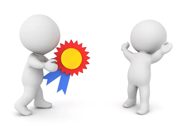 3D Character awarding golden badge to another character — Stock Photo, Image