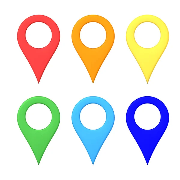 Representación 3D de pines de ubicación de mapas multicolores — Foto de Stock