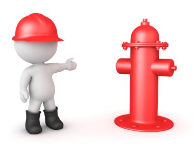 3d İtfaiyeci yangın musluğu gösteren