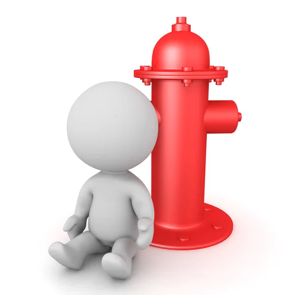 3D Character sitting next to red fire hydrant — Stock Photo, Image