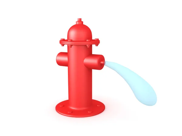 3d 渲染红色消防栓与水从它出来 — 图库照片