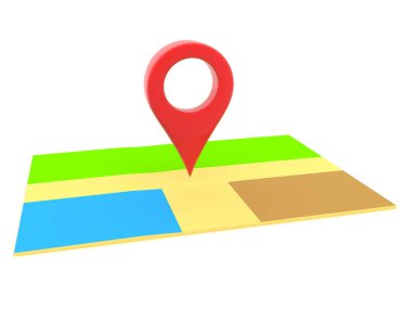 Haritada kırmızı konum pin 3d Rendering