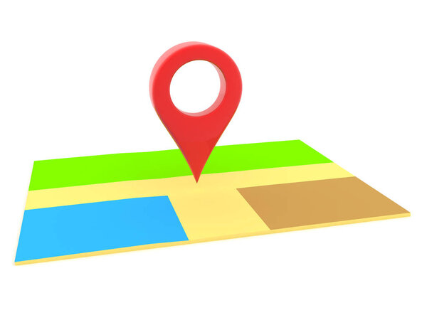 3D-рендеринг красного значка местоположения на карте
