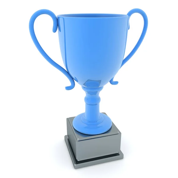 Prostorové vykreslování lesklé modré trofeje — Stock fotografie