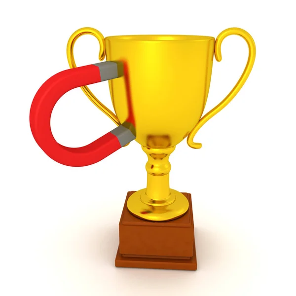 3D Rendering of magnet stuck to gold trophy — Stock Photo, Image