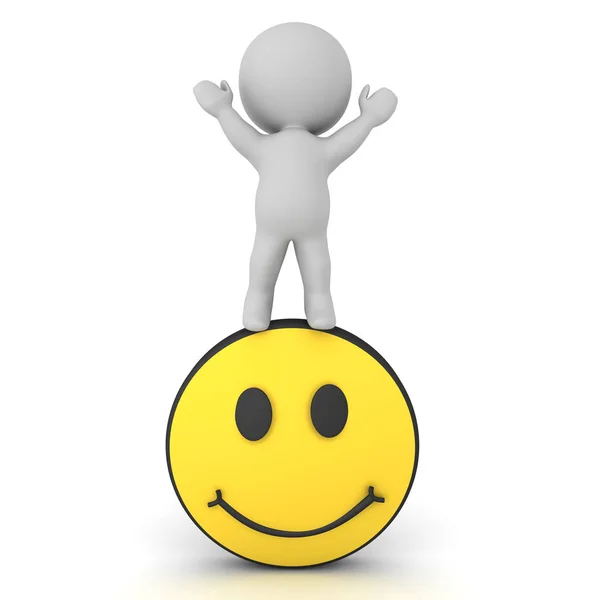 3D personaggio che salta felicemente sul sorriso emoji — Foto Stock