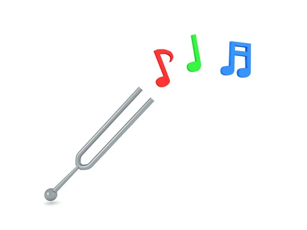 3D Renderização de garfo de afinação com notas musicais saindo — Fotografia de Stock