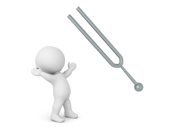 3D Character looking up excited at tunning fork — Stock Photo, Image