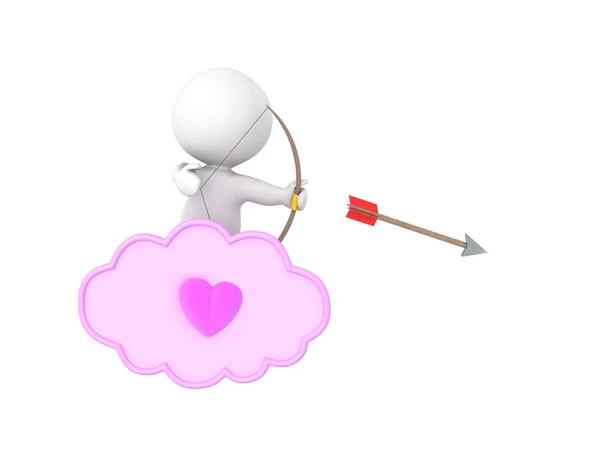 3D Character is sitting on pink cloud while shooting arrow — Stock Photo, Image