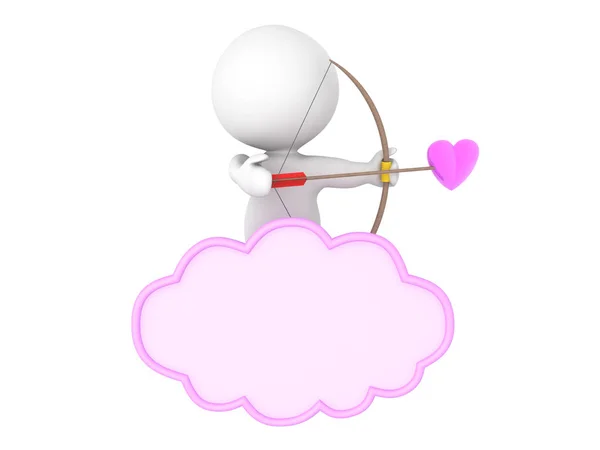 3D Character with bow and heart arrow is sitting on a cloud — Stock Photo, Image