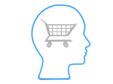 3D anahat baş gümüş alışveriş sepeti içinde