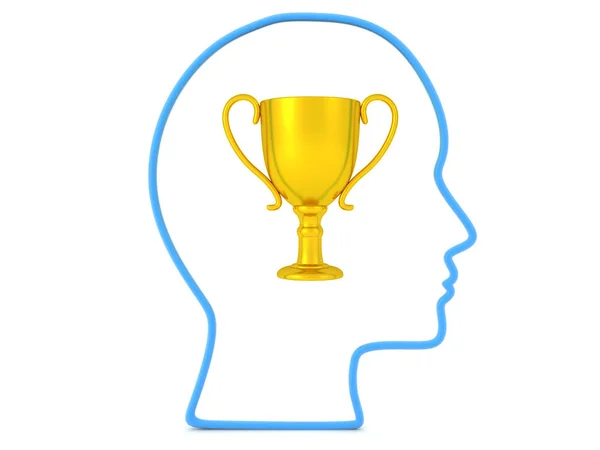 3D Начерк голови з золотим трофеєм в ньому — стокове фото