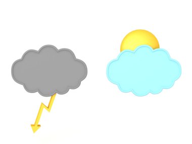 3d Şimşek ve güneşli bulut ile kara bulut render