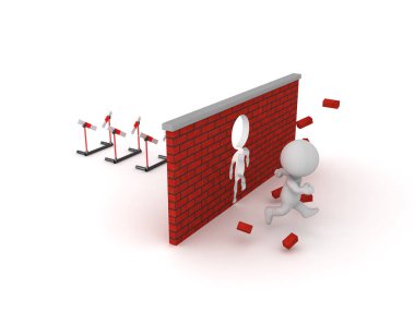 3D Character overcoming barriers or limits clipart