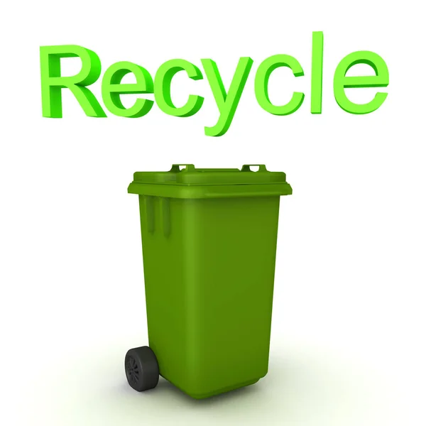 绿色回收垃圾箱的3d渲染 — 图库照片