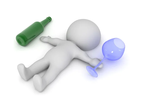 3D Character is drunk after drinking wine — Stock Photo, Image