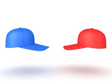 3d Rendering iki beyzbol kapaklar, bir kırmızı ve başka bir mavi
