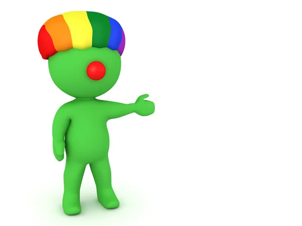 3D Green clown showing something to the right — Stock Photo, Image