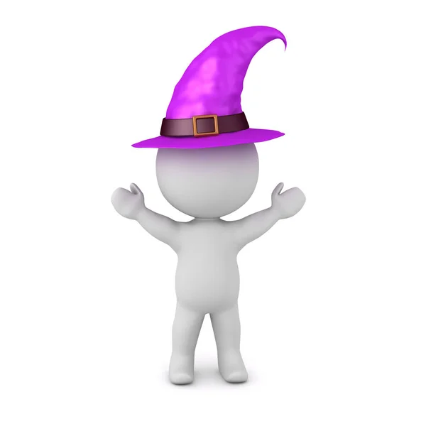 3D karaktär häxa med lila hatt — Stockfoto