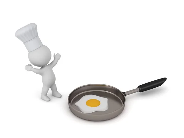 3D-figur med stekeplate og frityrstekt egg – stockfoto