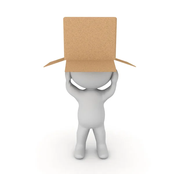 3D Character with cardboard box on his head Stock Image