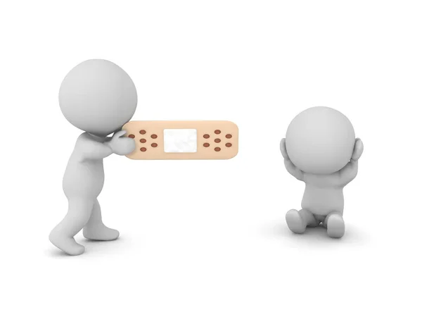 3D Character offering band-aid to an injured person — Stock Photo, Image