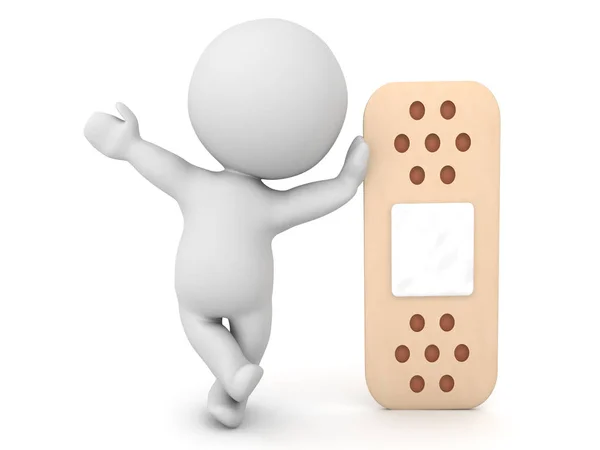 3D Character leaning on band-aid — Stock Photo, Image