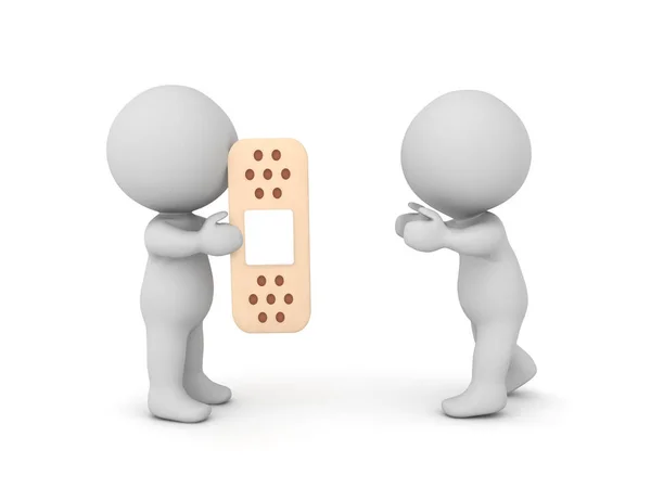 3D Character a giving bandage to another character — Stock Photo, Image