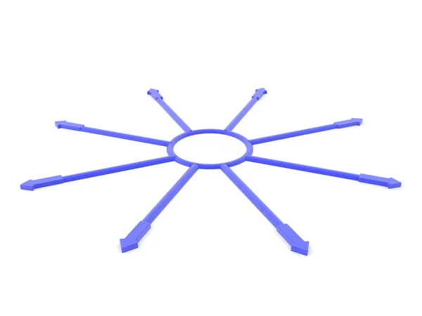 3d Weergave van cirkel met pijlen die in alle richtingen naar buiten komen — Stockfoto