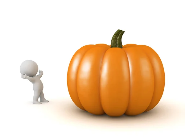 Happy 3D Character with a Large Pumpkin — Stock Photo, Image