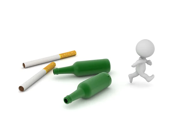 3D 《逃离酒瓶和香烟的角色》 免版税图库图片