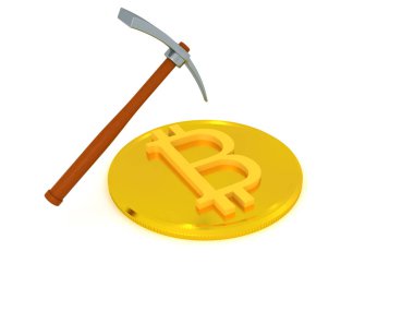3D Bitcoin yerde yatıyor, mayınlanıyor.
