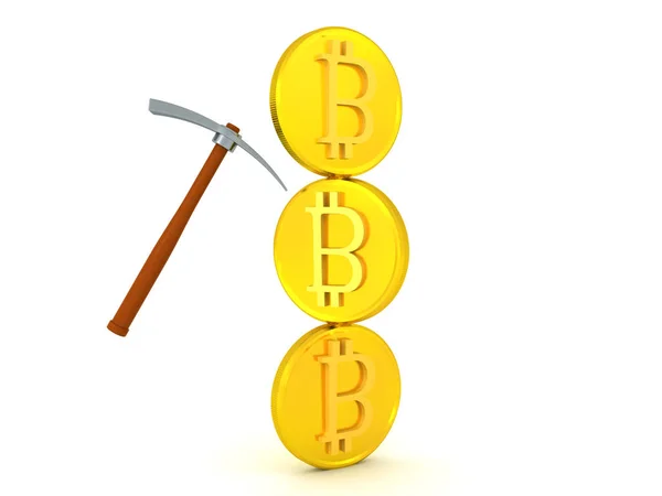 3D Stack of bitcoins being mined — Stock Photo, Image