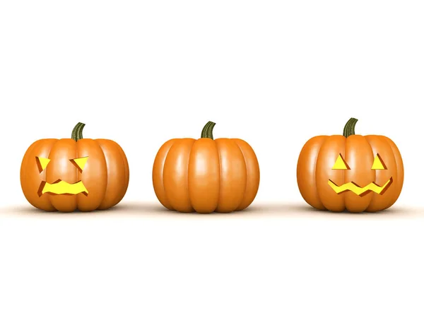 Three 3D pumpkin jack o lanterns — Stock Photo, Image